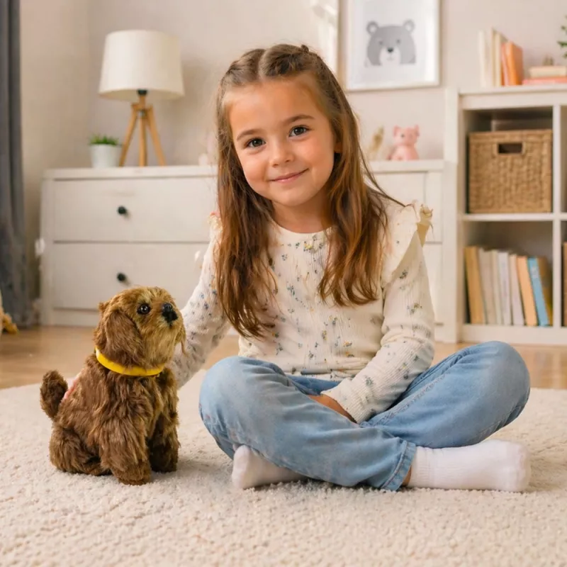 LEAN TOYS Interaktywny Pluszowy Pies z Miękkim Futrem - Pogłaszcz Go po Głowie i Poznaj Jego Funkcje