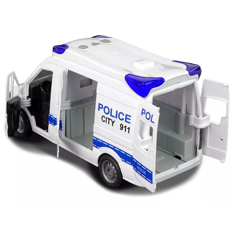 LEAN TOYS Interaktywny radiowóz policyjny z efektami świetlnymi i dźwiękowymi, otwieranymi drzwiami