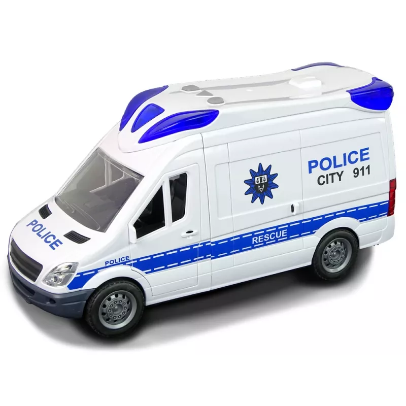 LEAN TOYS Interaktywny radiowóz policyjny z efektami świetlnymi i dźwiękowymi, otwieranymi drzwiami