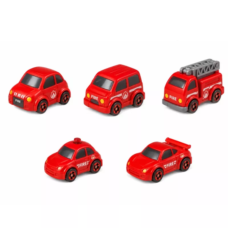 LEAN TOYS Interaktywny tor z parkingiem, warsztatem i myjnią – Straż Pożarna, zestaw z 8 autkami