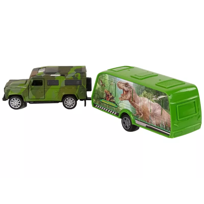 LEAN TOYS Jeep Vehicle Set with Pulling Dinosaur Trailer