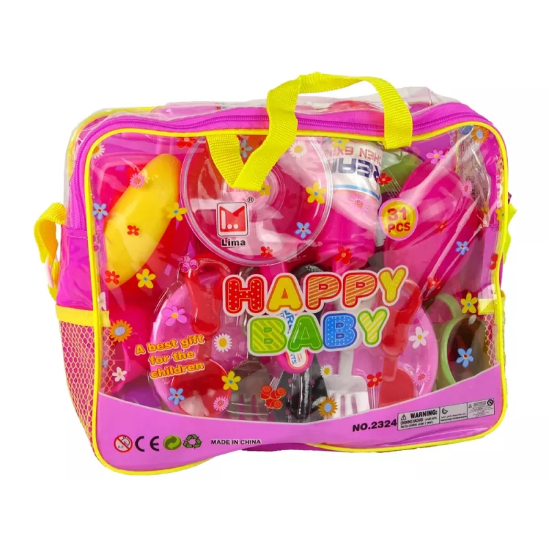 LEAN TOYS Zestaw Kuchenny 31 Elementów Torba Naczynia Talerze Dla Dzieci