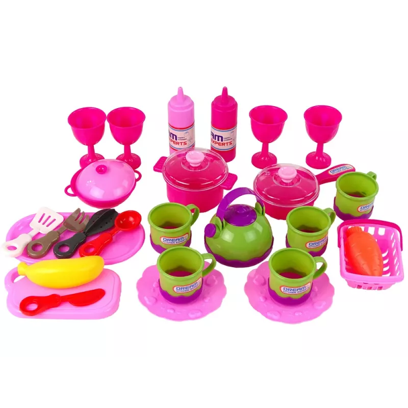 LEAN TOYS Zestaw Kuchenny 31 Elementów Torba Naczynia Talerze Dla Dzieci