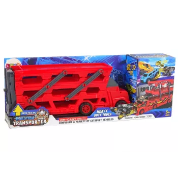 LEAN TOYS Duża 3-piętrowa przyczepa ciężarówka z wysuwaną rampą do startu samochodów