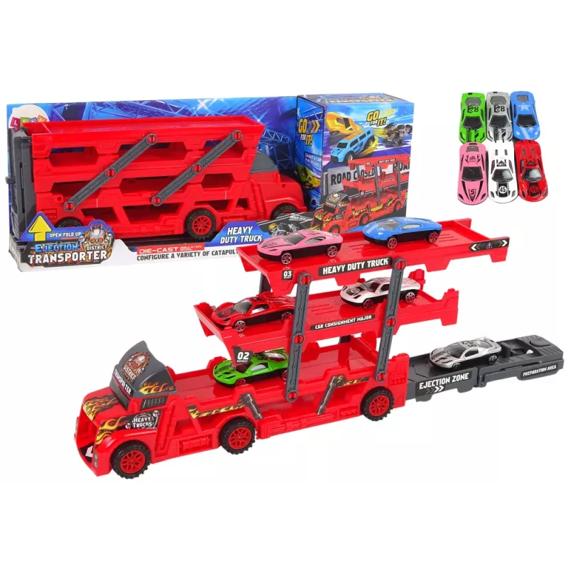 LEAN TOYS Duża 3-piętrowa przyczepa ciężarówka z wysuwaną rampą do startu samochodów