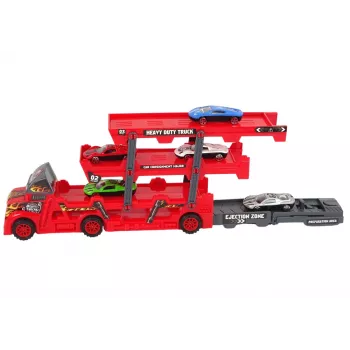 LEAN TOYS Duża 3-piętrowa przyczepa ciężarówka z wysuwaną rampą do startu samochodów