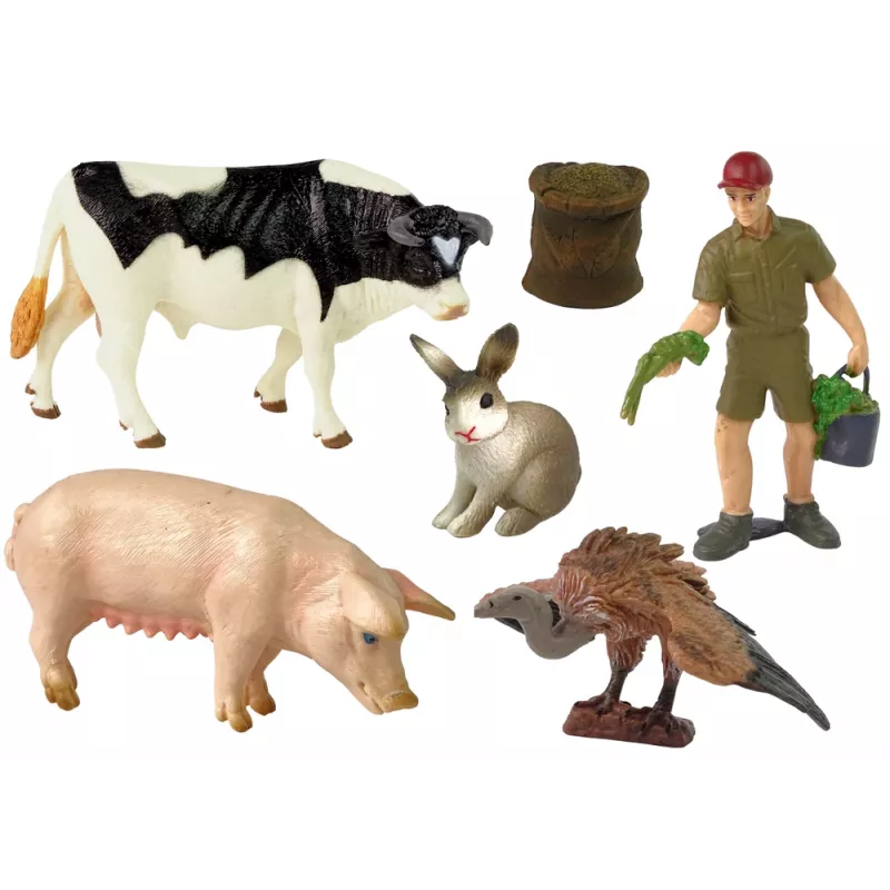 LEAN TOYS Duży zestaw figurek zwierząt gospodarskich + rolnik i zagroda 10 elementów