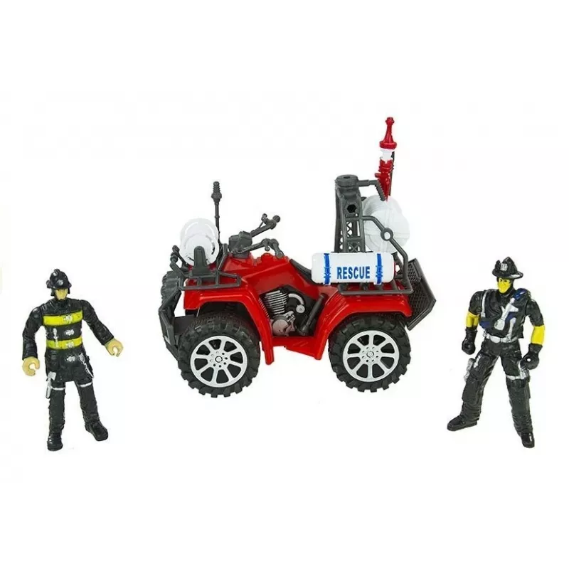 LEAN TOYS Duży zestaw straży pożarnej z wozem strażackim, figurkami i hełmem quad dla dzieci