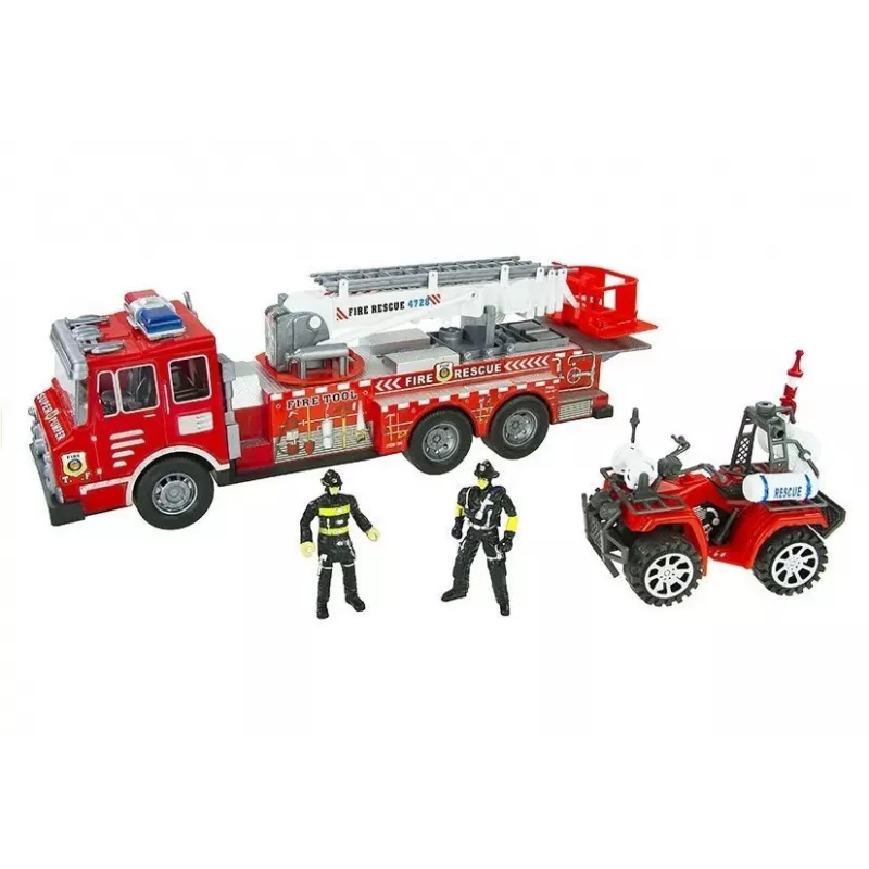 LEAN TOYS Duży zestaw straży pożarnej z wozem strażackim, figurkami i hełmem quad dla dzieci