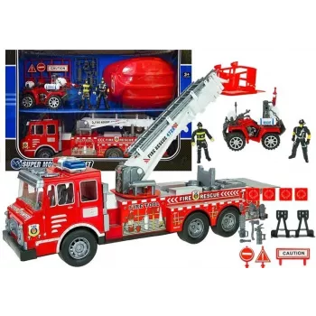 LEAN TOYS Duży zestaw straży pożarnej z wozem strażackim, figurkami i hełmem quad dla dzieci