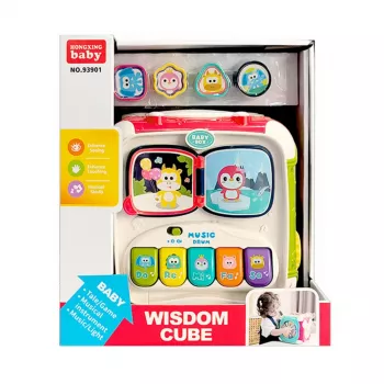 LEAN TOYS Duża wielofunkcyjna kostka edukacyjna Pianino Sorter Bęben – interaktywna zabawka 6-stronna ze światłami, dźwiękami, labiryntem z koralikami i sortownikiem kształtów