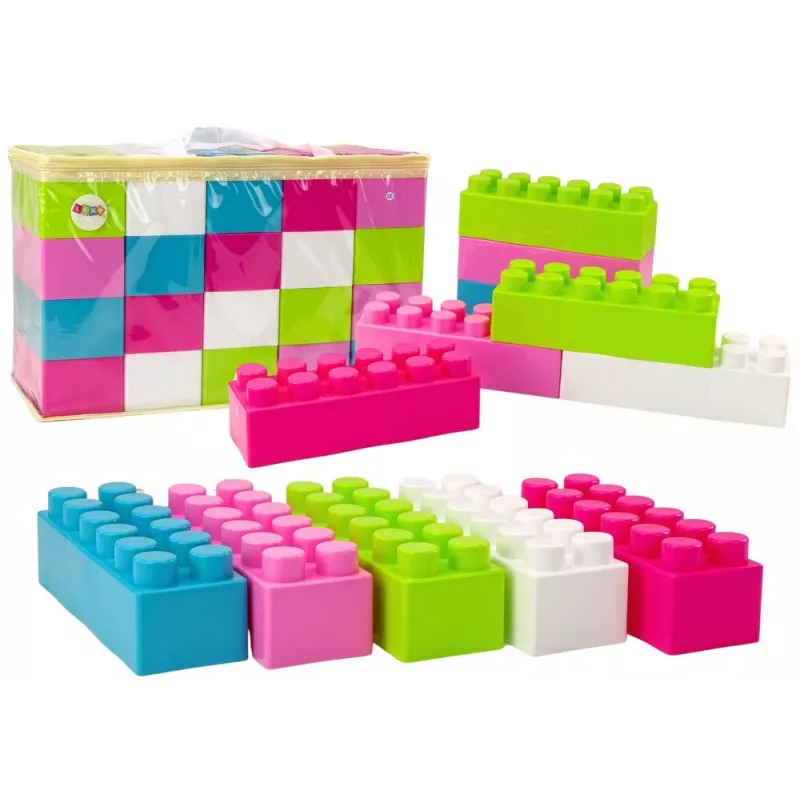 LEAN TOYS Duże podłużne klocki konstrukcyjne w woreczku z kolorowymi naklejkami – 20 sztuk