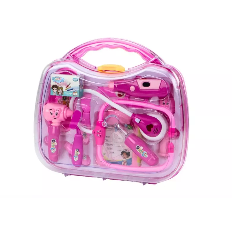 LEAN TOYS Little Doctor Medical Kit In Suitcase Lights Sounds Pink