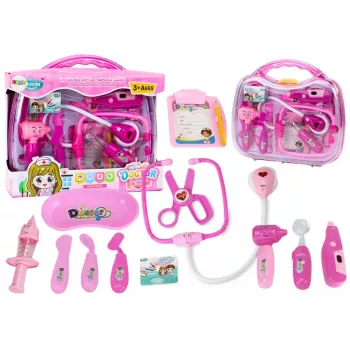 LEAN TOYS Little Doctor Medical Kit In Suitcase Lights Sounds Pink
