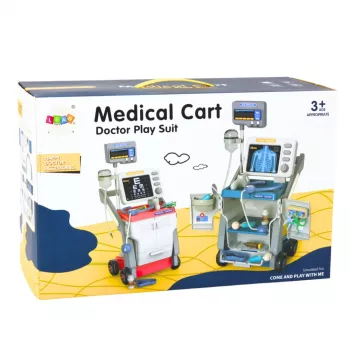 LEAN TOYS Zestaw Małego Doktora Wózek Medyczny RTG EKG Światła Niebieski 16 szt.