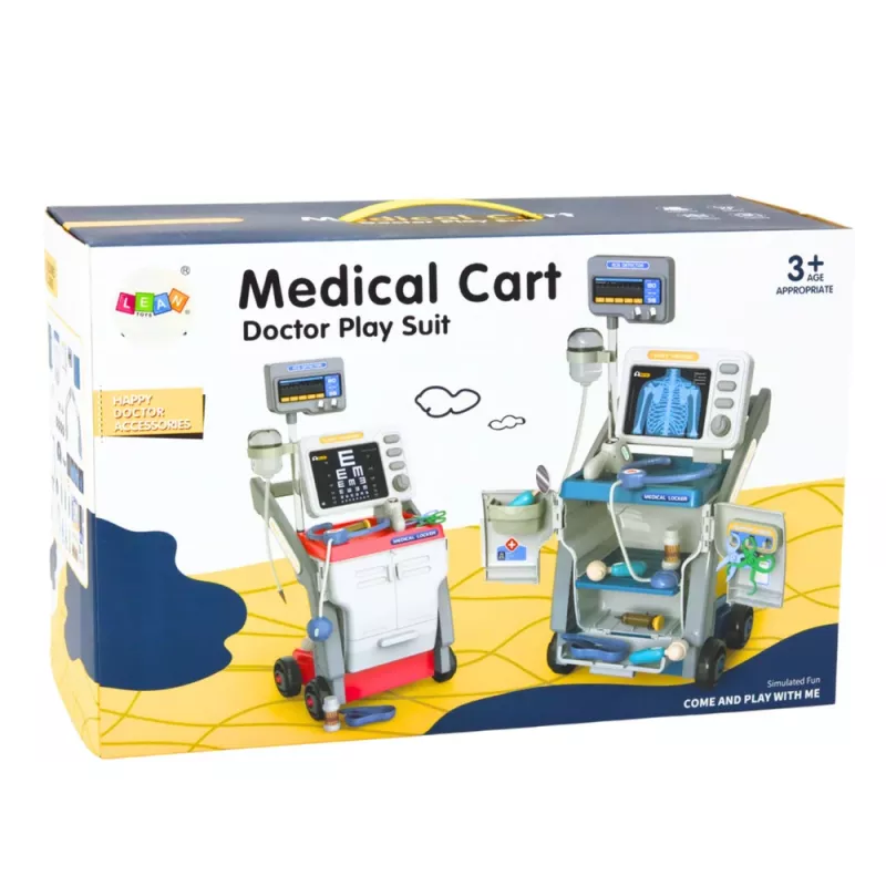 LEAN TOYS Zestaw Małego Doktora Wózek Medyczny RTG EKG Światła Niebieski 16 szt.