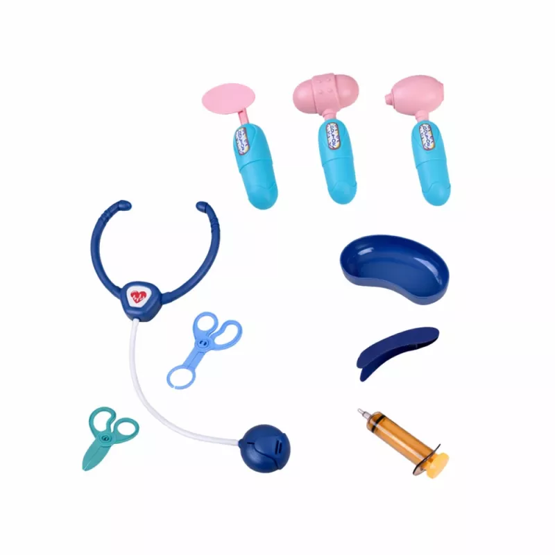 LEAN TOYS Zestaw Małego Doktora Wózek Medyczny RTG EKG Światła Niebieski 16 szt.