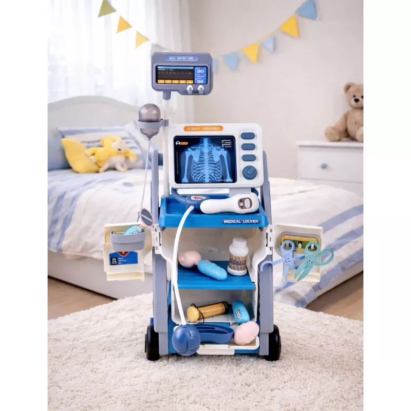 LEAN TOYS Zestaw Małego Doktora Wózek Medyczny RTG EKG Światła Niebieski 16 szt.