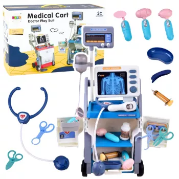 LEAN TOYS Zestaw Małego Doktora Wózek Medyczny RTG EKG Światła Niebieski 16 szt.