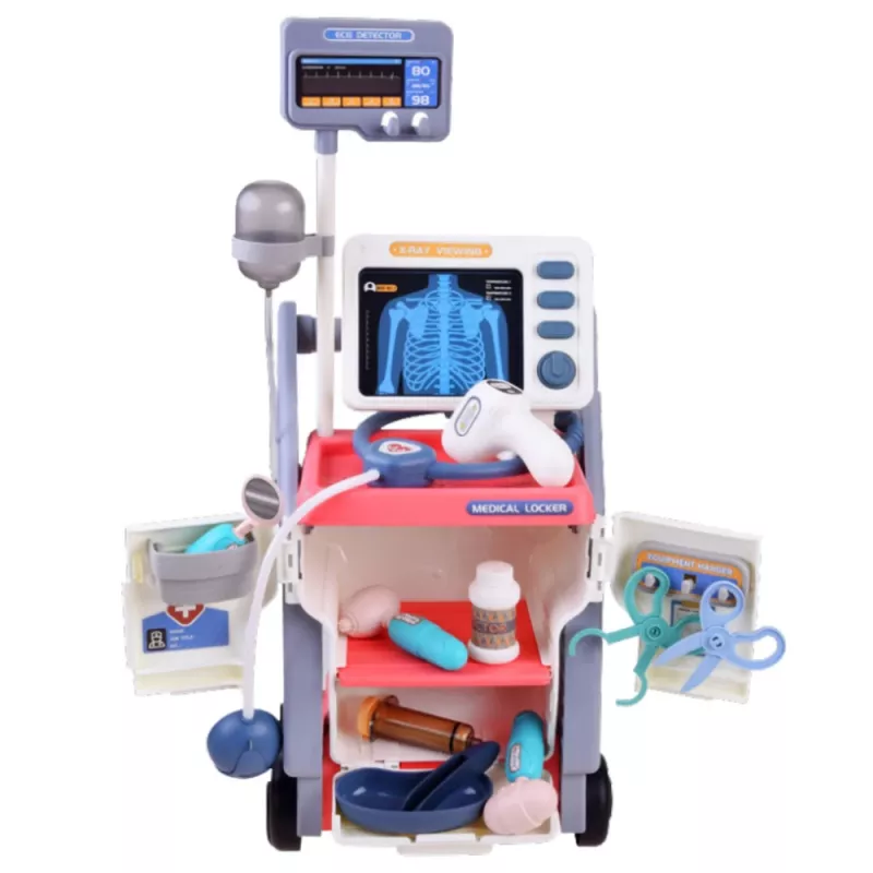 LEAN TOYS Zestaw Małego Doktora Wózek Medyczny RTG EKG Światła Różowy 16 szt.