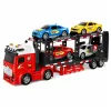 LEAN TOYS Lora Transporter Laweta z 4 Autami, Światła i Dźwięki – Zabawkowy Transporter Aut z Odczepianą Przyczepą