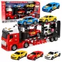 LEAN TOYS Lora Transporter Laweta z 4 Autami, Światła i Dźwięki – Zabawkowy Transporter Aut z Odczepianą Przyczepą