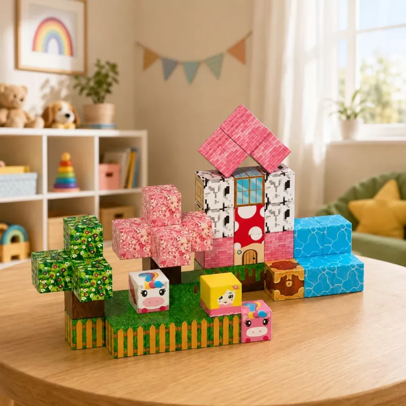 LEAN TOYS Magnetyczne Klocki Budowlane 50-elementowy Zestaw – 3D Pikselowe Kostki Jednorożec, ABS, Kreatywna Zabawka Konstrukcyjna