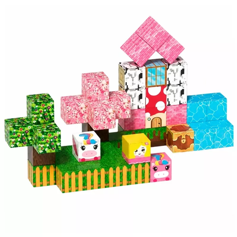 LEAN TOYS Magnetyczne Klocki Budowlane 50-elementowy Zestaw – 3D Pikselowe Kostki Jednorożec, ABS, Kreatywna Zabawka Konstrukcyjna