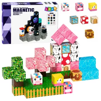 LEAN TOYS Magnetyczne Klocki Budowlane 50-elementowy Zestaw – 3D Pikselowe Kostki Jednorożec, ABS, Kreatywna Zabawka Konstrukcyjna