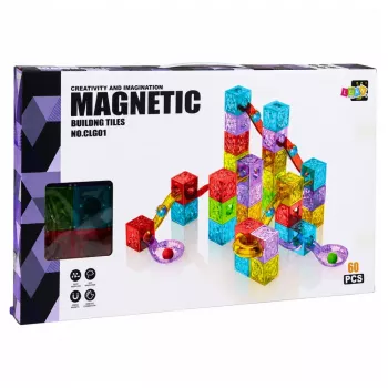 LEAN TOYS Magnetyczne Klocki Konstrukcyjne 60 szt. - Kolorowy Zestaw z Kulkami i Torami