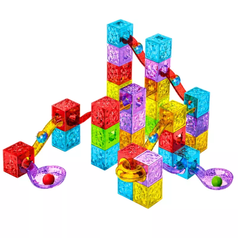 LEAN TOYS Magnetyczne Klocki Konstrukcyjne 60 szt. - Kolorowy Zestaw z Kulkami i Torami