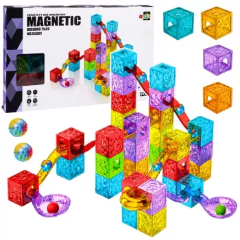LEAN TOYS Magnetyczne Klocki Konstrukcyjne 60 szt. - Kolorowy Zestaw z Kulkami i Torami