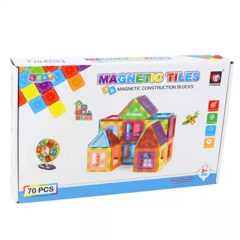 LEAN TOYS Zestaw Magnetycznych Klocków Konstrukcyjnych, 70 elementów – Edukacyjna zabawka STEM z silnymi magnesami neodymowymi, wielokolorowy plastik ABS, bezpieczna i trwała dla dzieci od 3 lat