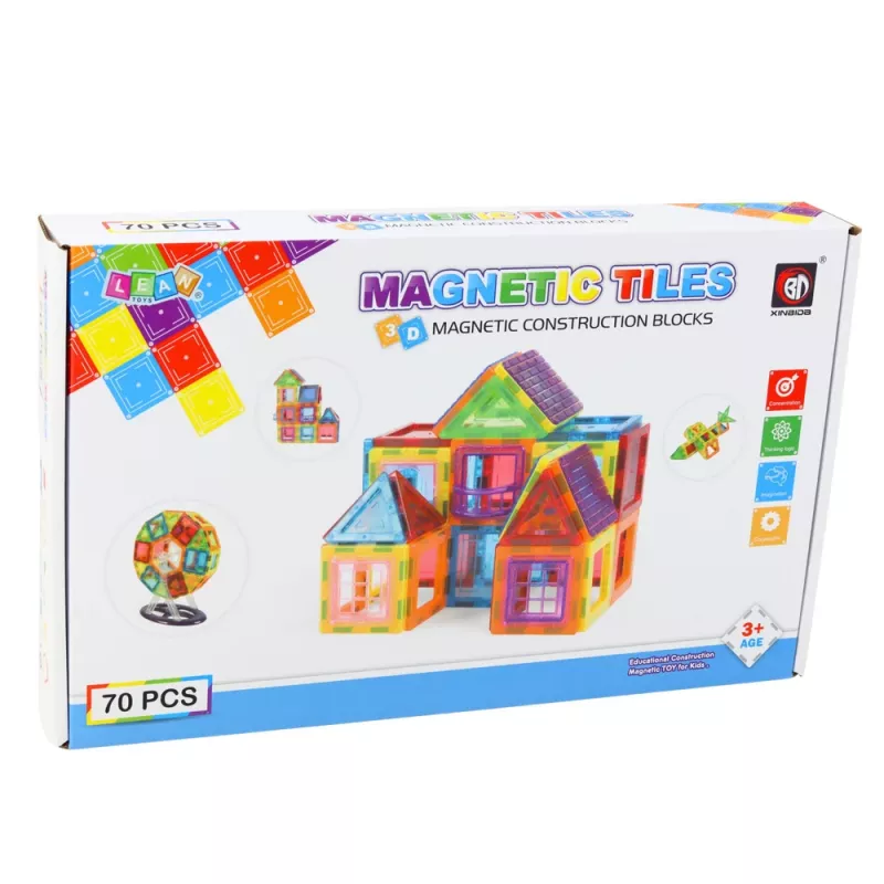 LEAN TOYS Zestaw Magnetycznych Klocków Konstrukcyjnych, 70 elementów – Edukacyjna zabawka STEM z silnymi magnesami neodymowymi, wielokolorowy plastik ABS, bezpieczna i trwała dla dzieci od 3 lat