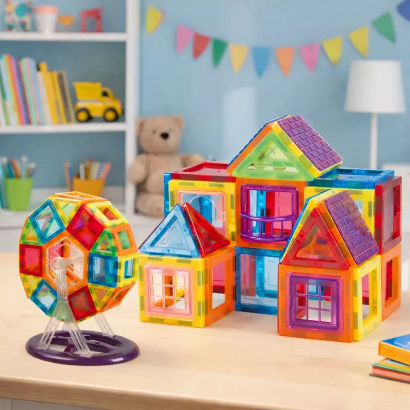 LEAN TOYS Zestaw Magnetycznych Klocków Konstrukcyjnych, 70 elementów – Edukacyjna zabawka STEM z silnymi magnesami neodymowymi, wielokolorowy plastik ABS, bezpieczna i trwała dla dzieci od 3 lat