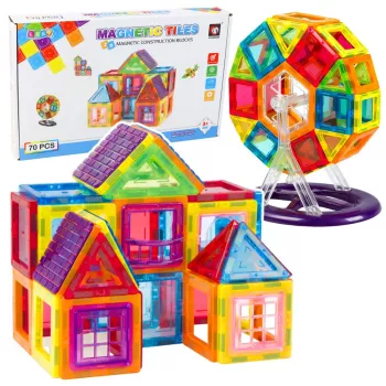 LEAN TOYS Zestaw Magnetycznych Klocków Konstrukcyjnych, 70 elementów – Edukacyjna zabawka STEM z silnymi magnesami neodymowymi, wielokolorowy plastik ABS, bezpieczna i trwała dla dzieci od 3 lat