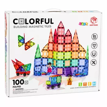 LEAN TOYS Magnetyczne Klocki Konstrukcyjne 3D Panele Kreatywne STEM Kolorowe 100 szt.