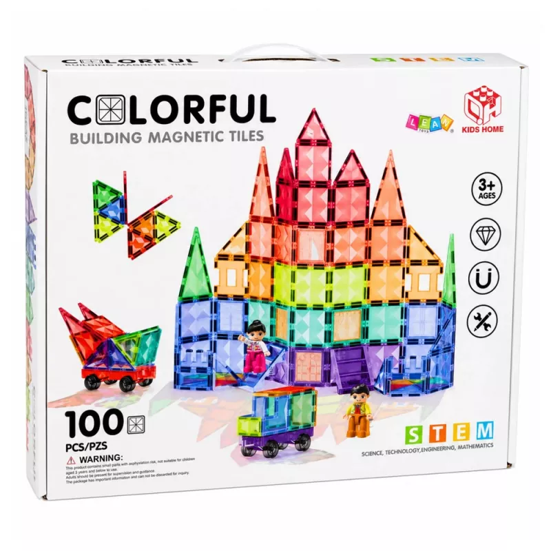 LEAN TOYS Magnetyczne Klocki Konstrukcyjne 3D Panele Kreatywne STEM Kolorowe 100 szt.