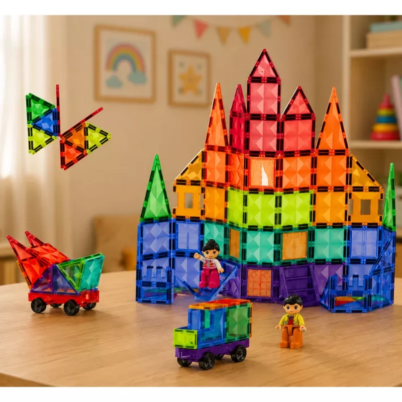 LEAN TOYS Magnetyczne Klocki Konstrukcyjne 3D Panele Kreatywne STEM Kolorowe 100 szt.