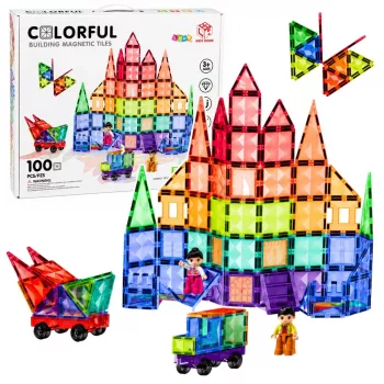 LEAN TOYS Magnetyczne Klocki Konstrukcyjne 3D Panele Kreatywne STEM Kolorowe 100 szt.