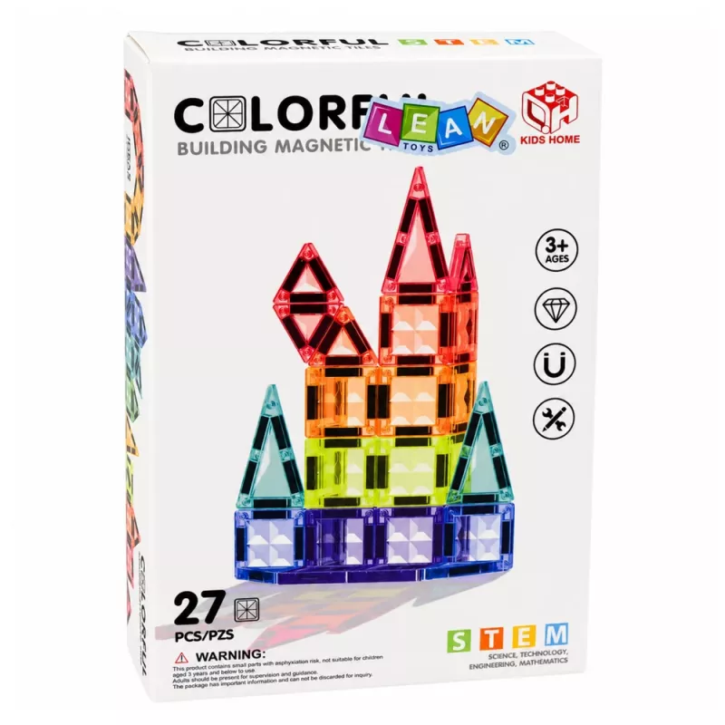LEAN TOYS Magnetyczne klocki konstrukcyjne panele 3D kreatywne STEM kolorowe 27 szt.