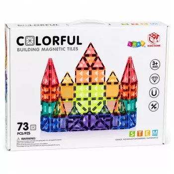 LEAN TOYS Magnetyczne klocki konstrukcyjne 3D panele kreatywne STEM kolorowe 73 szt.