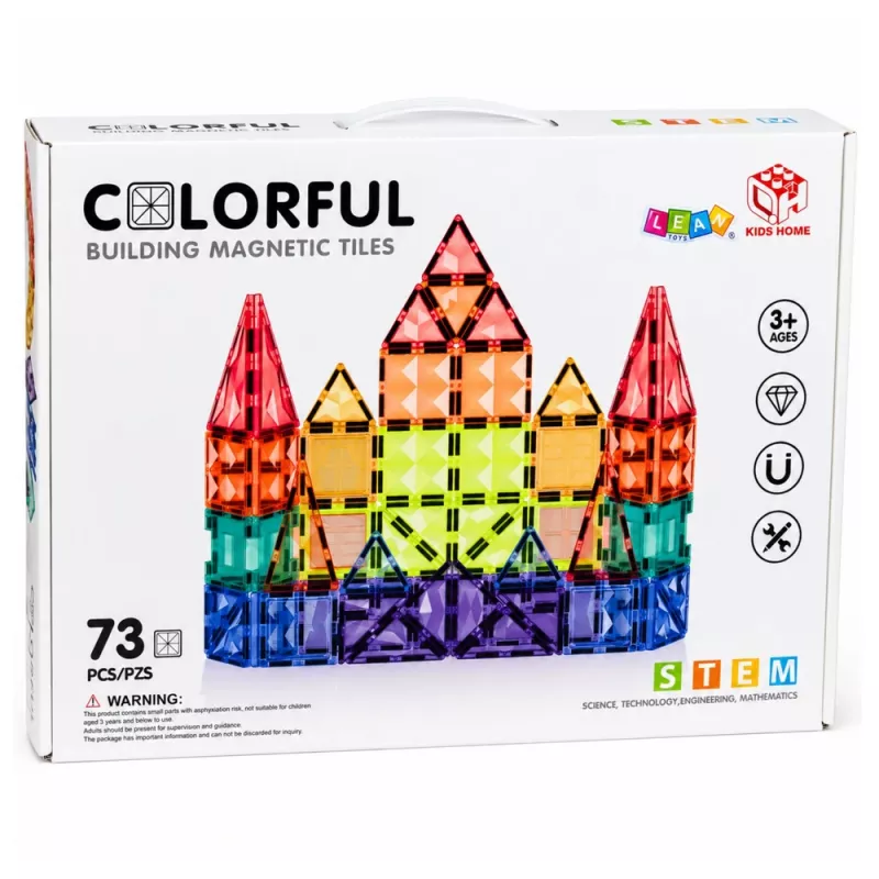 LEAN TOYS Magnetyczne klocki konstrukcyjne 3D panele kreatywne STEM kolorowe 73 szt.