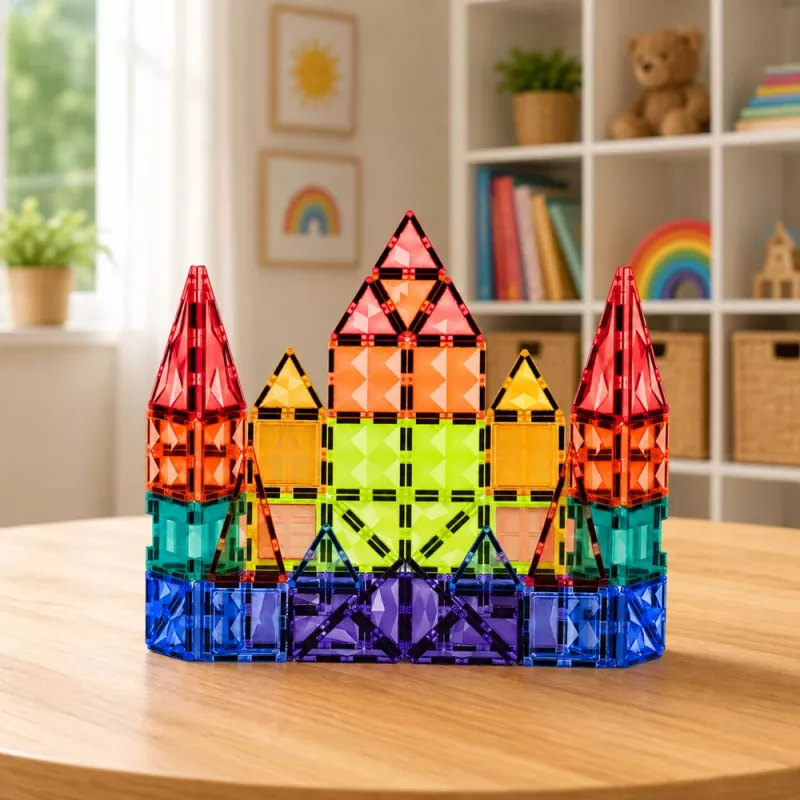 LEAN TOYS Magnetyczne klocki konstrukcyjne 3D panele kreatywne STEM kolorowe 73 szt.