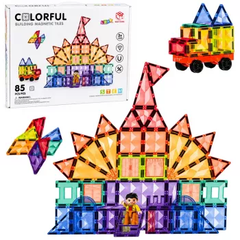 LEAN TOYS Magnetyczne Klocki Konstrukcyjne 3D Panele Kreatywne STEM Kolorowe 85 szt.