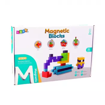 LEAN TOYS Magnetyczne Klocki Konstrukcyjne Kostki 3D Kolorowe 96 szt.