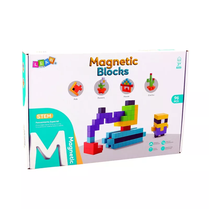 LEAN TOYS Magnetyczne Klocki Konstrukcyjne Kostki 3D Kolorowe 96 szt.