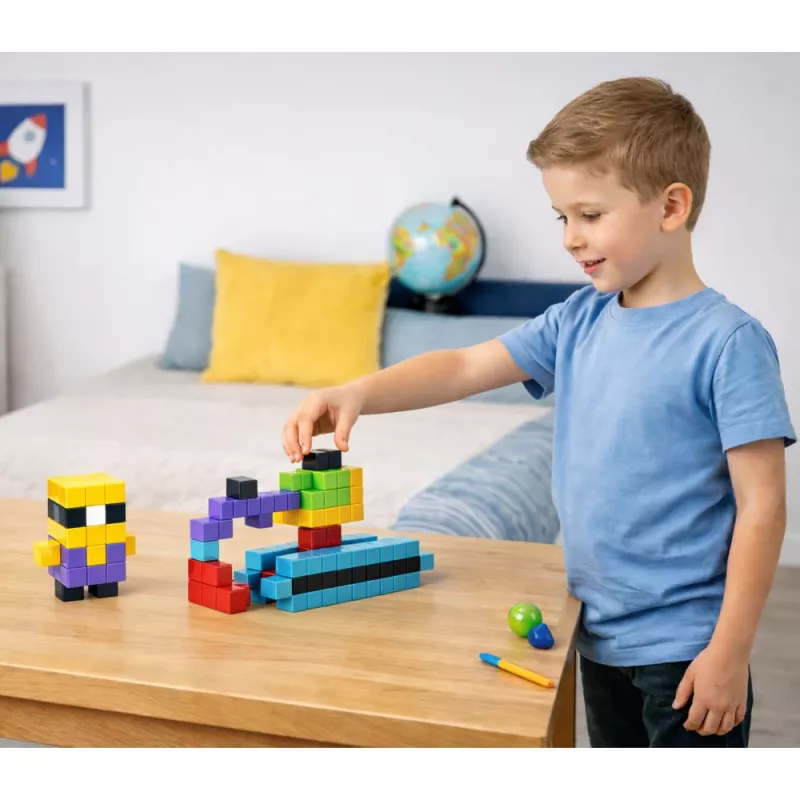 LEAN TOYS Magnetyczne Klocki Konstrukcyjne Kostki 3D Kolorowe 96 szt.