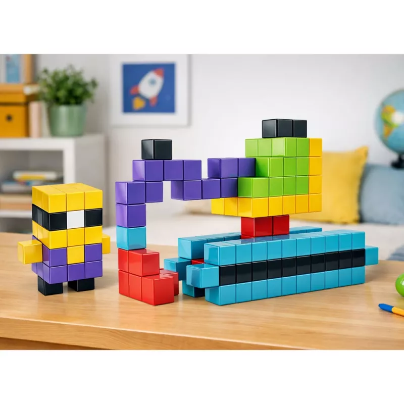 LEAN TOYS Magnetyczne Klocki Konstrukcyjne Kostki 3D Kolorowe 96 szt.
