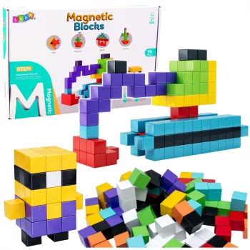 LEAN TOYS Magnetyczne Klocki Konstrukcyjne Kostki 3D Kolorowe 96 szt.